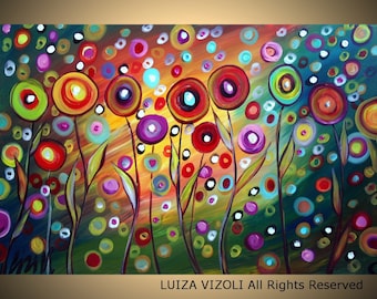 POPPIES SUNSET 60x36 Large Canvas Modern Abstract Fantasy Whimsical Flowers by Luiza Vizoli
