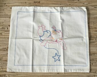 Darling Embroidered Baby Pillow Case Vintage Little Girl Infant Pillow or Wall Decoration 13 x 15 1/2"