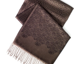 Chocolate lace and leopard print scarf