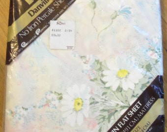 Vintage Danville Percale Floral Ribbon Twin Size Flat Sheet/Bed/Bedding