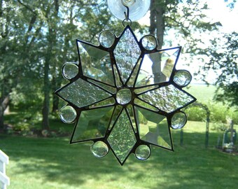 Small Clear Iridescent Bevel Snowflake Suncatcher