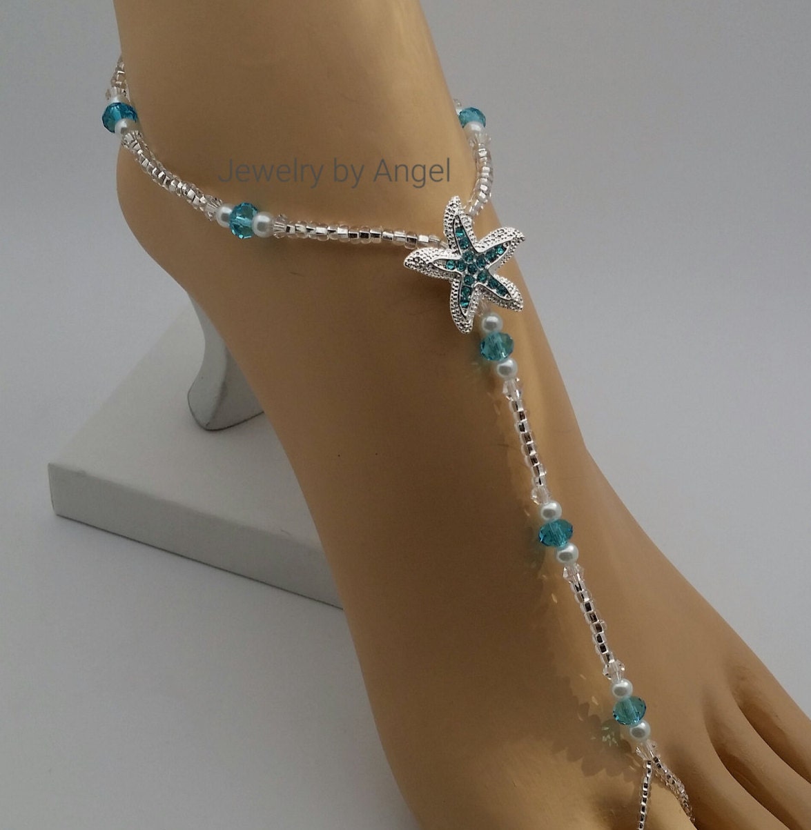 Turquoise Crystal Barefoot Sandal Starfish Foot Jewelry