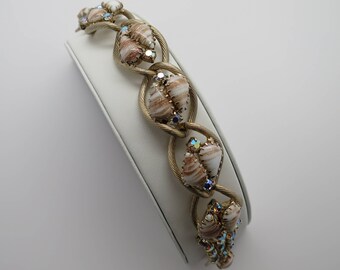 Vintage Rhinestone and White and Gold Flecked Link Bracelet