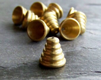 Vintage Bead, Vintage Bead Cap, Brass Bead Cap, Vintage Finding, Brass Finding, Vintage Solid Brass Bee Hive Tiered Cone Bead Caps, 20 Beads