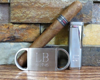 Cigar Lighter w Cigar Cutter Set - Personalized- Cigar Set - Mens Gift - Groomsmen, Fathers Day - Birthday - Wedding - Best Man