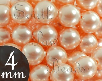 4mm Peach glass pearl beads by Swarovski, Qty 25