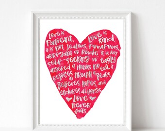 Love is Patient 1 Corinthians 13:4-8 Metallic Silver Foil Print 8x10 UNFRAMED