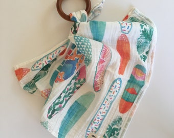 Organic Cotton Lovey with Maple hardwood Teether