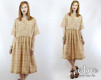 Vintage 50s Ann Taylor Beige Baroque Print Day Dress XL 1X Vintage 1950s Dress Plus Size Dress Plus Size Vintage Plus Size 50s Dress