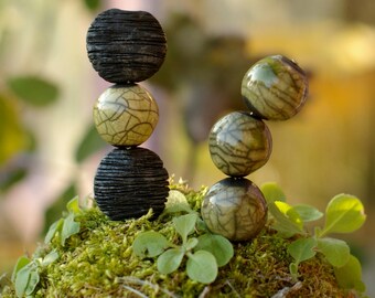Black ceramic beads, set of 2 streaked terracotta beads, raku beads, jewelry accessories