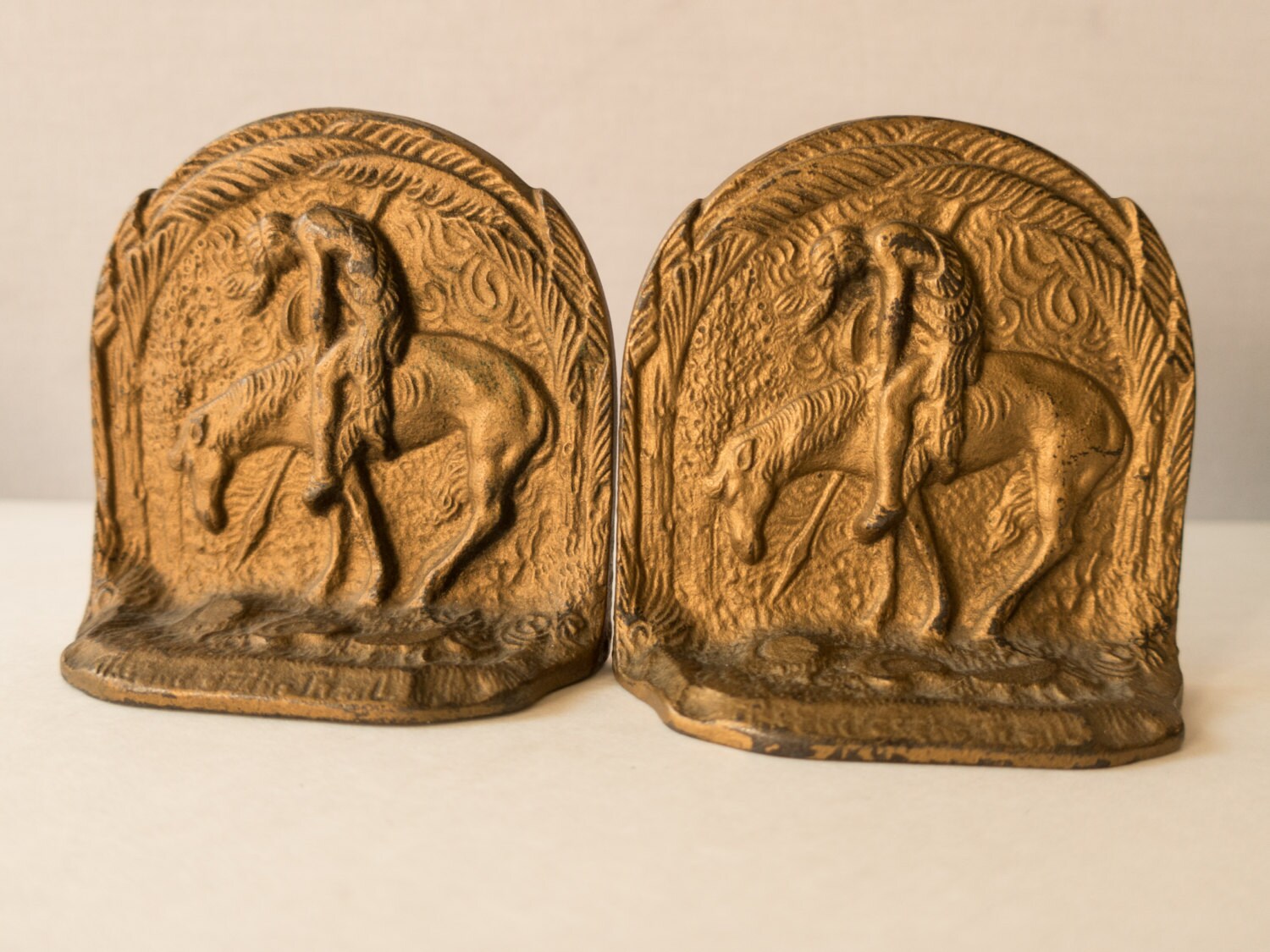 Vintage Cast Iron Bookends end Of The Trail Copper