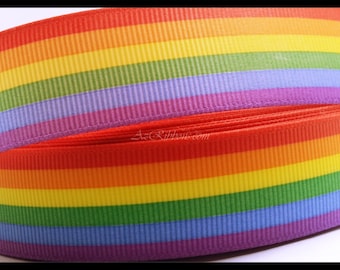 Bright Rainbow Colored Print Grosgrain Ribbon 1" Wide Scrapbooking HairBows Parties DIY Projects az497