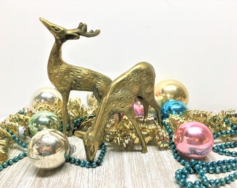 Vintage Brass Deer Reindeer Pair ChristmasMid-century Hollywood Regency Woodland
