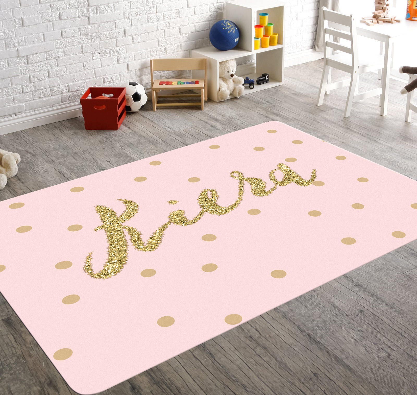 Personalized Rug Pink And Gold Room Decor Playroom Rug Pink