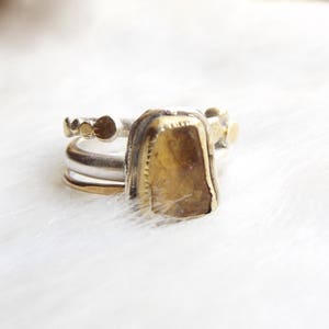 November birthstone- Stacking topaz ring- Silver and gold topaz ring- Birthday gift- Raw imperial topaz ring- Ethical ring- Stacking ring