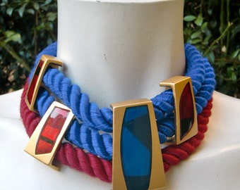 MONET 1970 Cords and Enamel Plates Choker