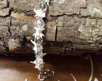 Rattlesnake Vertebrae Bone and Crystal Silver Chain Bracelet