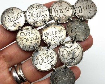 Antique Victorian four layers coin silver love token brooch c1870s