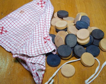 Vintage French Linen Checkers Set