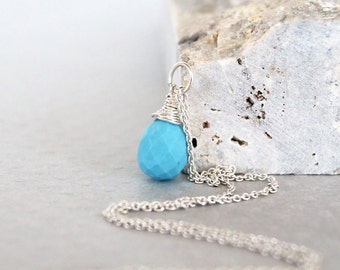 SALE ~ Genuine Turquoise Pendant - Sterling Silver Wire Wrapped - Natural Blue Sleeping Beauty Turquoise Gemstone - December Birthstone