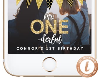 INSTANT DOWNLOAD Snapchat Filter Birthday Mr. Onederful Geofilter First Birthday Geotag Snapchat Geofilter Baby Turning One Templett