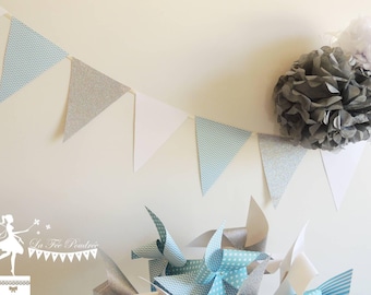 12 - white - silver pastel blue Bunting 155cm