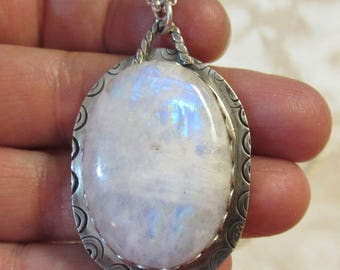 Native American Inspired Rainbow Moonstone Sterling Silver Pendant