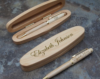 Personalized Maplewood Pen Set with Engraved Pen Case and Choice of Personalized Pen, Pencil, or Letter Opener (Each - Enter Name & Font)