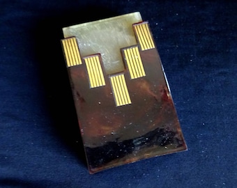 Vintage Vesta Match Case Holder Faux Tortoise Shell Celluloid Safe Art Deco French 1920's Tobacciana Box Gold Leaf Birthday Gift Anniversary