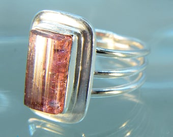 Rubellite Tourmaline Silver Ring Size US 8 SR510
