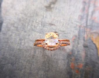 Moonstone Engagement Ring, Moonstone Wedding Set, Delicate Moonstone Ring, Moonstone Solitaire Ring, Rainbow Moonstone, Blue Moon