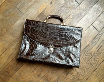 Bag retro satchel in Brown crocodile