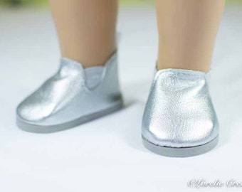 Doll Ankle BOOTS in Short Length SILVER Faux LEATHER for American Girl or 18 " Doll