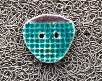 Button raku ceramic - purple turquoise - 2 holes for textile or any other item (6)