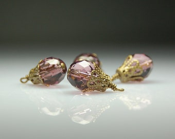 Vintage Style Bead Dangles Purple Glass Set of Four PR100