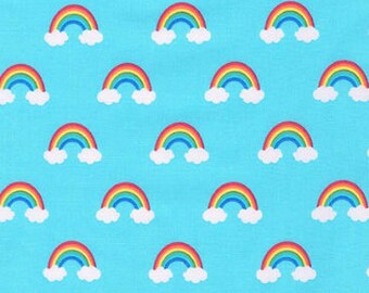 Small Rainbows on Blue from Robert Kaufman's Happy Little Unicorn Collection