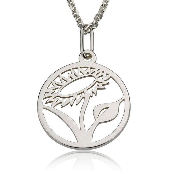 Sterling Silver Vegan Sunflower Pendant Necklace