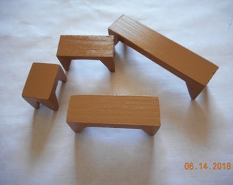 Dollhouse miniatures,set of 4, WOODEN BENCHES,wooden stools/tables,painted brown