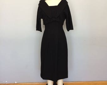 1960s Black Wool Wiggle Dress