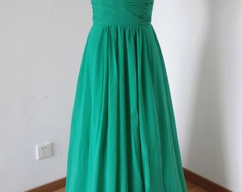 Spaghetti Straps Green Chiffon Long Bridesmaid Dress