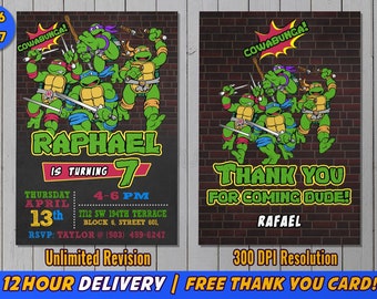 Ninja Turtle Invitation with FREE Thank you card, Ninja Turtles Party, TMNT invitation, Teenage Mutant Ninja Turtle invitations, TMNT