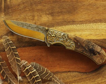 Gold Groomsman Knife - Personalized Groomsman Pocket Knife - Engraved Gold Knife