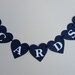 Blue and white cards heart banner. Nautical cards bunting. 4 inch navy blue hearts and white anchors