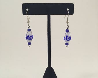Blue and White Glass Bead Earrings