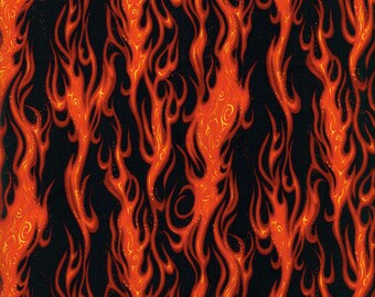 Flames Novelty Cotton Fabric - CHOOSE CUT - Fat Quarter, 1/4 Yard, 1/2 Yard, Yard for Quilting, Crafts, Decoupage, Fireman, Harley Davidson