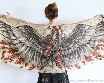 Girlfriend Gift, Feather Scarf, Anniversary Gift, Cotton Scarf, Wings Scarf, Autumn Scarf, Bohemian Scarf, Guardian Scarf, Brown Scarf