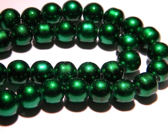 glossy glass Pearl - 8 mm Green heart - PG81 10 beads