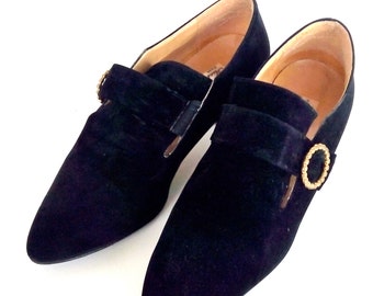 Pair black suede shoes vintage 60s Made in Italy No 39 (Italian)