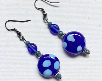 Blue Kazuri Earrings - Kazuri Beads from Kenya - Length 60mm approx