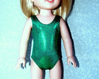 Swimsuit for 14.5" Wellie Wishers or Melissa & Doug Doll Clothes Dark Kelly Green Sparkle tkct1224 READY TO SHIP